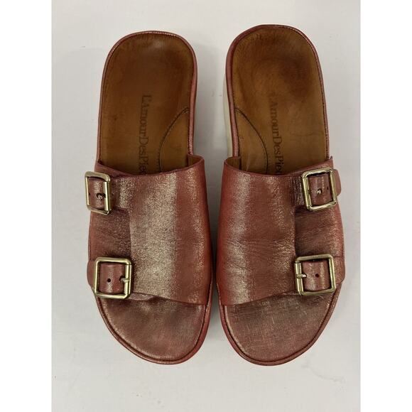 L’AmourDesPieds Viareggio Claret Athena Leather Slide Sandals Sparkly Pink Sz6.5 - Picture 3 of 9